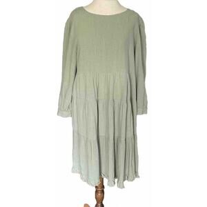 Umgee Babydoll Dress Sz MED Sage Green Tiered Boho Fringe‎ Peasant Cottage Core